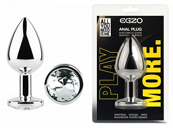 Анальна пробка з кристалом EGZO - Silver Round Plug Clear size S