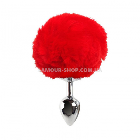 фото Анальний затор М Art of Sex - Metal Butt plug Rabbit Tail, Червоний