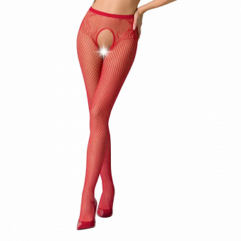 Колготки-бодістокінги  Passion S019 One Size, Red, імітація трусиків, відкрит