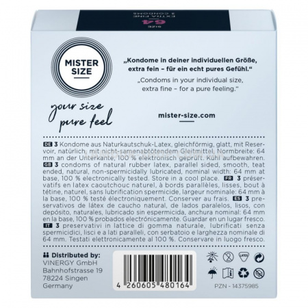 фото Презервативи Mister Size - pure feel - 64 (3 condoms), товщина 0,05 мм