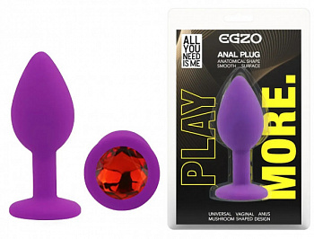 Анальна пробка EGZO - Silicone Purple Round Plug Red, size S