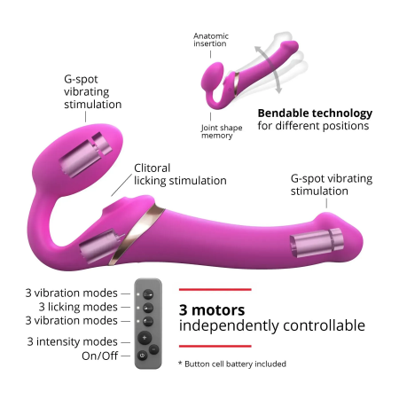 фото Вібрострапон з вакуумною стимуляцією Strap-On-Me MULTI ORGASM Fuchsia M, 