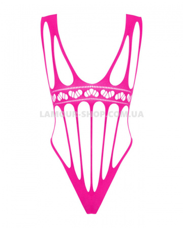 фото Сітчастий боді із поздовжніми вирізами Obsessive B121 teddy S/M/L, рожевий