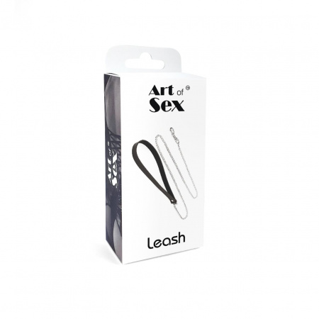 фото Повідець на ланцюжку із натуральної шкіри Art of Sex - Leash, колір Чорний