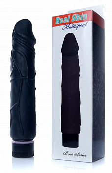Вібратор Boss Series - Real Skin Black, (довжина 22 см, діаметр 4 см)