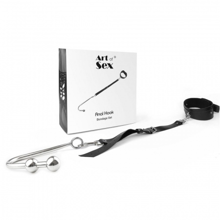 фото Анальний гак 3  із нашийником з шкіри Art of Sex - Anal hook, Чорний