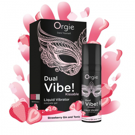 фото Рідкий вібратор Orgie Dual Vibe! Strawberry Gin & Tonic Kissable 