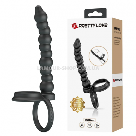 фото Ерекційне кільце з насадкою для анального сексу Pretty Love - Diilon Black
