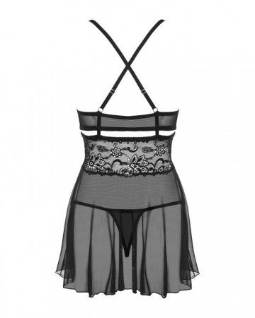 фото Еротичний мереживний комплект із сіточкою Obsessive 838-BAB-1 babydoll & thong black 