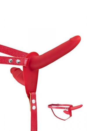 фото Подвійний страпон Fetish Tentation Strap-On with Double Dildo Red