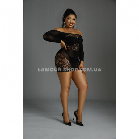 фото Сукня-бодістокінг Moonlight Plus Model 07 XL-XXXL Black, довгий рукав