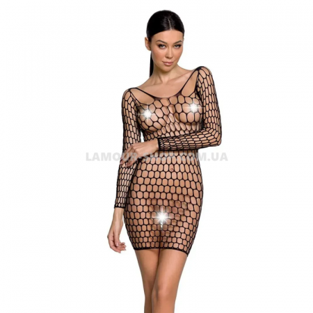 фото Бодістокінг-сукня з глибоким коміром Passion BS093 black, довгі рукави