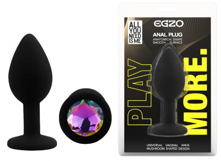 фото Силіконова анальна пробка  EGZO - Silicone Black Round Plug Rainbow, size S
