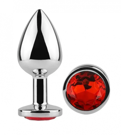фото Анальна пробка з кристалом EGZO - Silver Round Plug Red size S