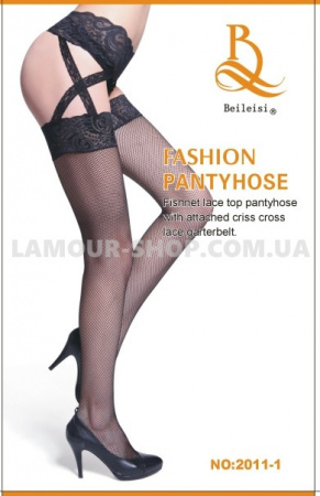 фото Колготки в дрібну сітку з імітацією панчох, чорні