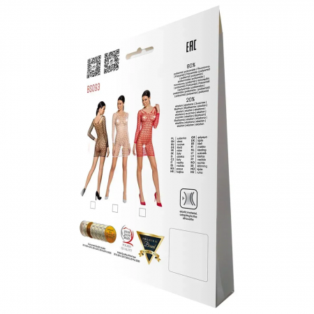 фото Бодістокінг-сукня з глибоким коміром Passion BS093 black, довгі рукави