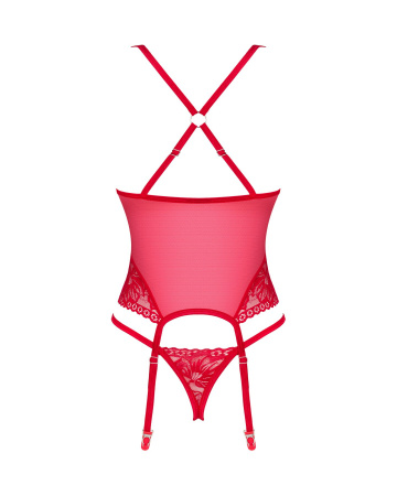 фото Корсет Obsessive Lacelove corset M/L Red, мереживо, підв’язки для панчіх