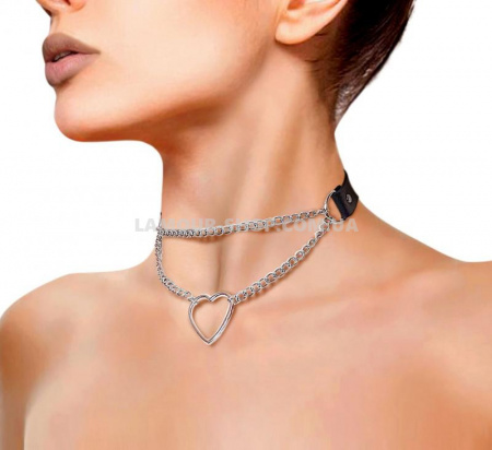 фото Чокер на шию Серце Art of Sex - Paris, з натуральної шкіри, колір Чорний
