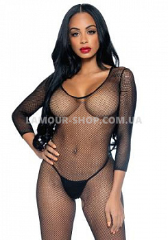 Бодістокінг Leg Avenue V Front Bodystocking One size Black, дрібна сітка