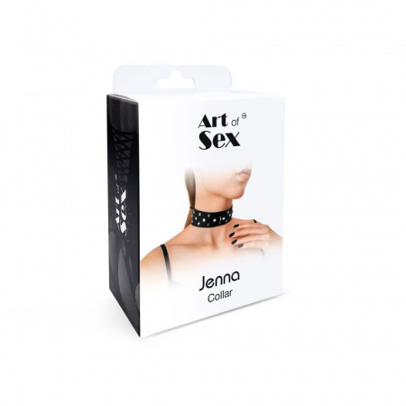 фото Нашийник з натур шкіри із заклепками та стразами Art of Sex - Jenna Collar