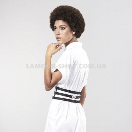 фото Портупея-пояс Bijoux Indiscrets MAZE - Wide Belt and Restraints Black, экокожа