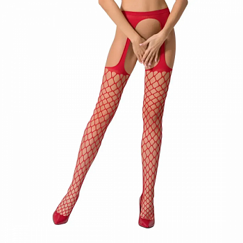 Панчохи-стокінги Passion S011 One Size, Red, імітація гартерів, відкритий до