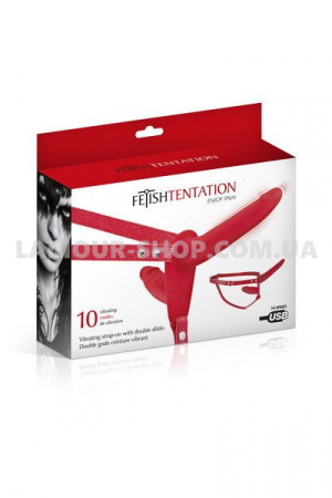 фото Дв. страпон с вибр Fetish Tentation Vibrating Strap-On with Double Dildo Red