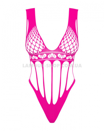 фото Сітчастий боді із поздовжніми вирізами Obsessive B121 teddy S/M/L, рожевий