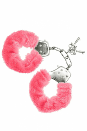 фото Наручники S Pleasures Furry Cuffs Pink з пухнастим оздобленням, 2 ключі в комплекті