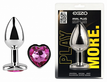 Анальна пробка з кристалом EGZO - Silver Heart Plug Rose size M