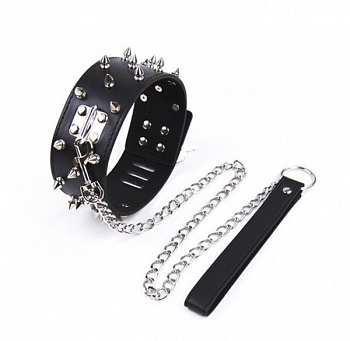 Нашийник шипований з повідцем, чорний