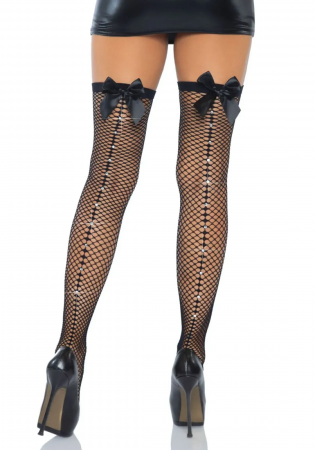 фото Панчохи-сітка зі швом ззаду Leg Avenue Bow back seam thigh highs 