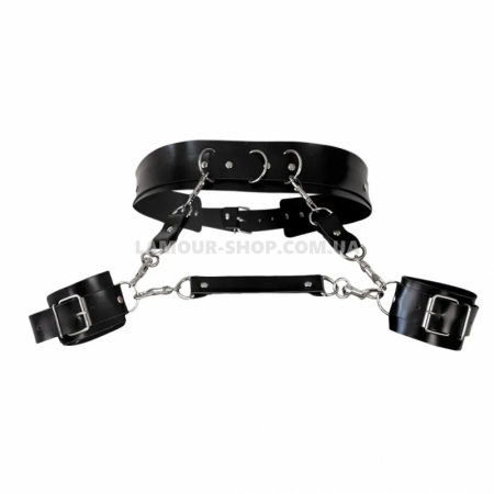 фото Шкіряний пояс з наручниками Art of Sex – Kasta XS-M, чорний