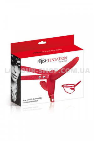 фото Подвійний страпон Fetish Tentation Strap-On with Double Dildo Red