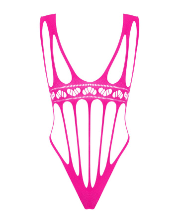 фото Сітчастий боді із поздовжніми вирізами Obsessive B121 teddy S/M/L, рожевий