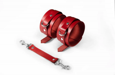 фото Поножі Feral Feelings – Ankle Restraints, натуральна шкіра, red