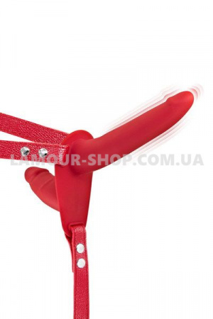 фото Дв. страпон с вибр Fetish Tentation Vibrating Strap-On with Double Dildo Red